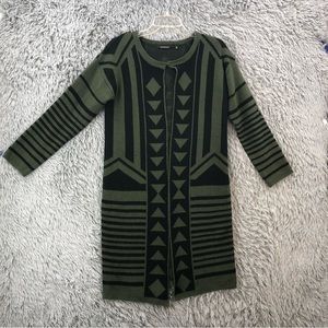 Hannah Sweater Womens Small Green Duster Diamond Striped Geometric Green Black
